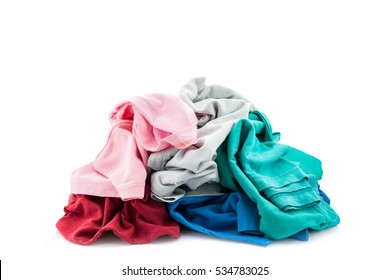 Pile Of Dirty Cloth  Laundry Isolated On White Background