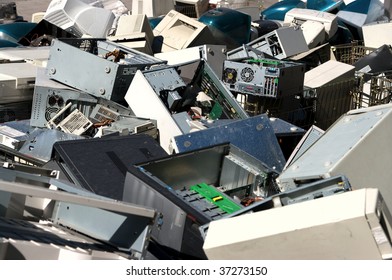 A Pile Of Dismantled Computer Parts For Electronic Recycling