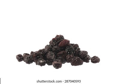 Pile Of Dried Dark Cherries Isolated On White