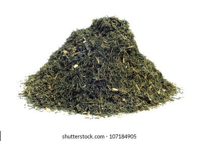 A Pile Of Dried Dill Weed On A White Background