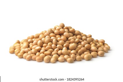 Pile of dried soybeans isolated on white