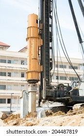 Pile Driving Machine In Construction Site