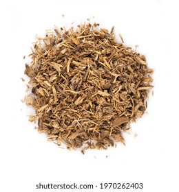 A pile of dry Angelica root isolated on white background