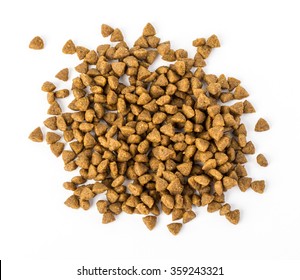 Pile Of Dry Dog Food Isolated On White Background,