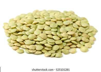 Pile Of Dry Green Lentils Isolated On White