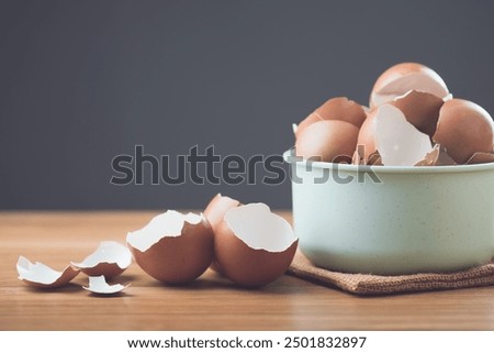 A pile of eggshells sits on a table against a gray background, symbolizing the potential benefits of eggshells in sustainability, from gardening and composting to household uses.