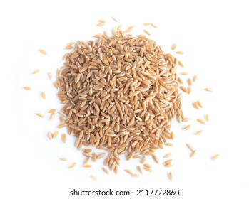 Pile of Emmer Non GMO Wheat Berries Whole Grain Isolated on White in Bird's Eye View Shot - Shutterstock ID 2117772860