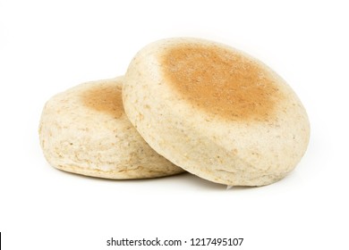 pile English muffin wheat isolated on white background. stack of English muffin wheat isolated on white background. close-up baked English muffin wheat isolated on white background - Powered by Shutterstock