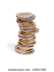 Pile Of Euro Coins On White Background