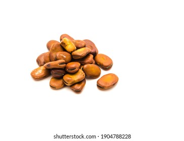 Pile Of Fava Beans Or Broad Beans Isolated On White Background. Homegrown Non Treated Faba Bean Seed Read For Planting.