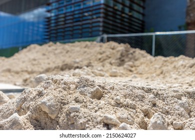 Pile Of Fill Sand At A Construction Job Site. Low Angle.