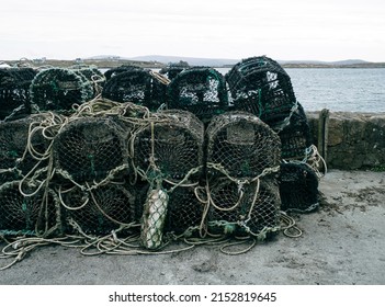 pile of fishermen's traps piled up in the harbor