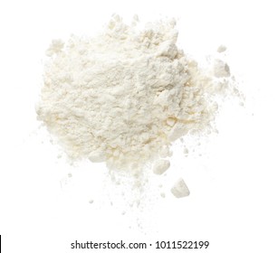 Pile of flour isolated on white background. Top view. Flat lay - Shutterstock ID 1011522199