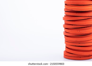 Pile Of Flying Clay Pigeon Targets On White Background , Gun Shooting Game