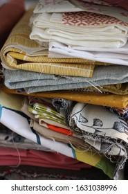 A Pile Of Folded Fabric , A Textile Artist Materials, Cotton Printed Material