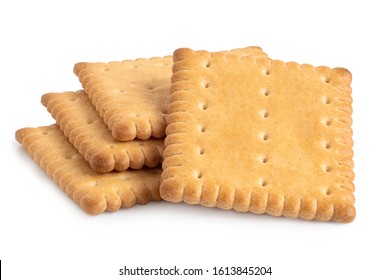 Pile of four rectangular butter biscuits isolated on white. - Shutterstock ID 1613845204