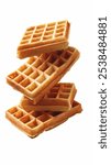 Pile of four waffles flying on a trasparent background