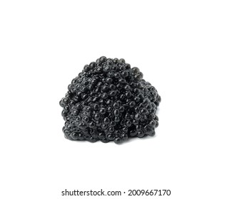 pile of fresh black paddlefish caviar on white isolated background, delicacy, close up