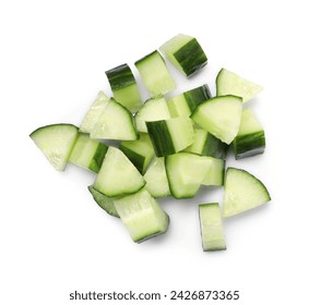 Pile of fresh cut cucumber isolated on white, top view - Powered by Shutterstock