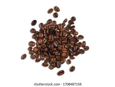 Pile Of Fresh French Vanilla Coffee Beans From A Top Down View. Contains Clipping Path.