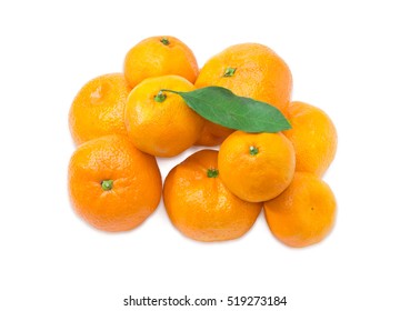 Pile Of A Fresh Mandarin Oranges With Leaf On A Light Background
