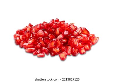 Pile Of Fresh Peeled Pomegranate Seeds Isolated On White Background With Clipping Path. Pomegranate Or Punica Granatum.
