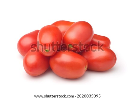 Pile of fresh ripe baby plum tomatoes isolated on white