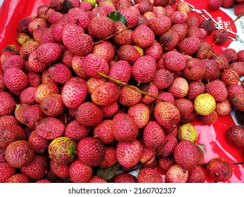 Pile Of Fresh Ripe Lychees Or Lichi Fruit On Background.