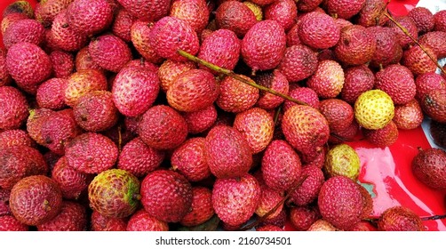 Pile Of Fresh Ripe Lychees Or Lichi Fruit On Background.