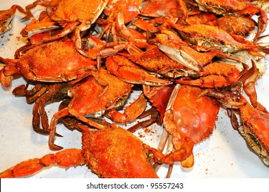 Pile Of Freshly Steamed Maryland Blue Crabs