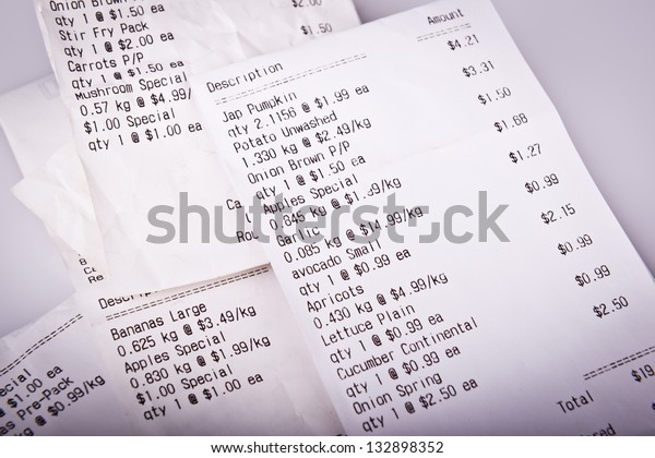 Pile Generic Grocery Receipts Costs Shown Stock Photo 132898352 ...