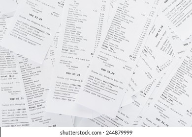 Pile Of Generic Shopping Receipts With Costs