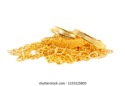 Pile Of Gold Chains And Bracelets