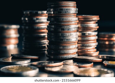 Pile Of Gold Coins Stack In Finance Treasury Deposit Bank Account For Saving . Concept Of Corporate Business Economy And Financial Growth By Investment In Valuable Asset To Gain Cash Revenue Profit .