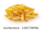 Pile of Golden rippled french fries on isolate white background.