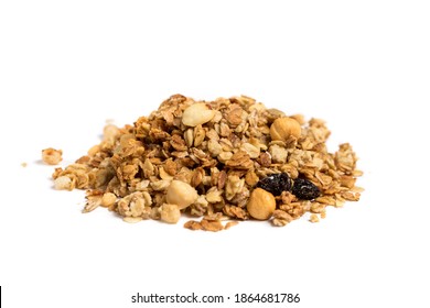 Pile Of Granola Isolated On White Background.