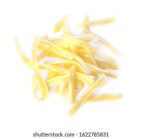 Pile Of Grated Cheese Isolated On White, Top View