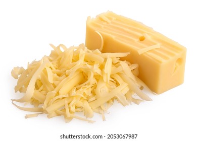 Pile Of Grated Cheese Next To A Block Of Cheese.