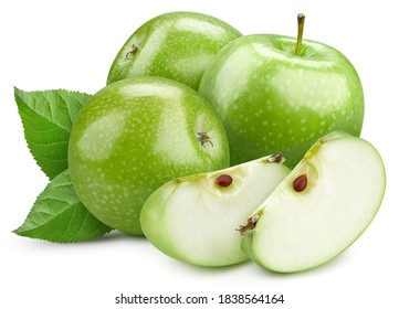 Pile of green apple. Fresh apple on a white background. Professional studio macro shooting. With clipping path