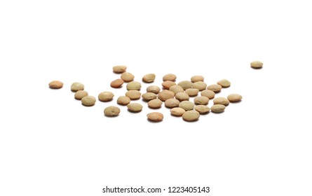 Pile Of Green Lentils Isolated On White Background