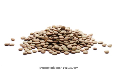 Pile Of Green Lentils Isolated On White Background