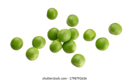 Pile of green peas isolated on white background with clipping path, top view