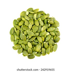 Pile Of Green Pepita Pumpkin Seeds Isolated On White