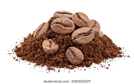 Pile of ground coffee and coffee beans isolated on white background - Powered by Shutterstock