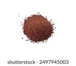 Pile of ground coffee powder or instant coffee grain isolated on white background. Top view. Flat lay.