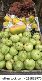 Pile Of Guava Papaya And Salak.

