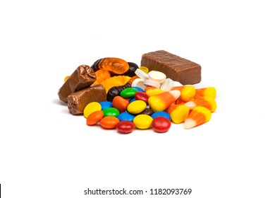 Pile Of Halloween Candy Corn Smarties Rockets Chocolate Gummy Works Tootsie Roll