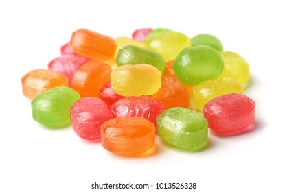 Pile of hard fruit candies isolated on white - Powered by Shutterstock