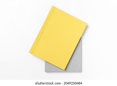Pile hardcover books, isolated on white background. Top view - Shutterstock ID 2049250484