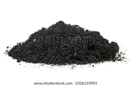 Pile heap soil humus isolated over white background. Black soil. Chernozem.